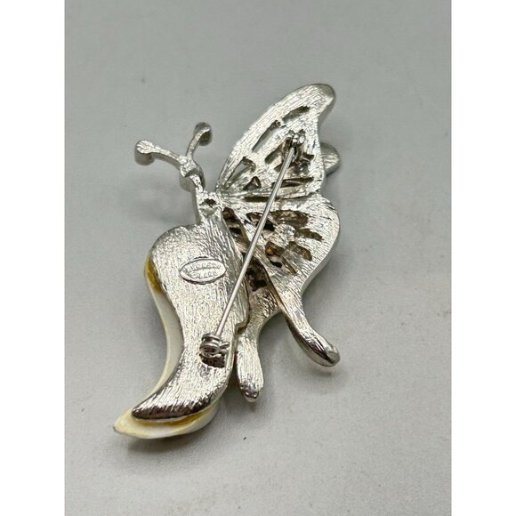 Vintage Kenneth Lane Butterfly Pin Brooch KJL Silver Tone Faux Pearl Insect Pin - Picture 4 of 7